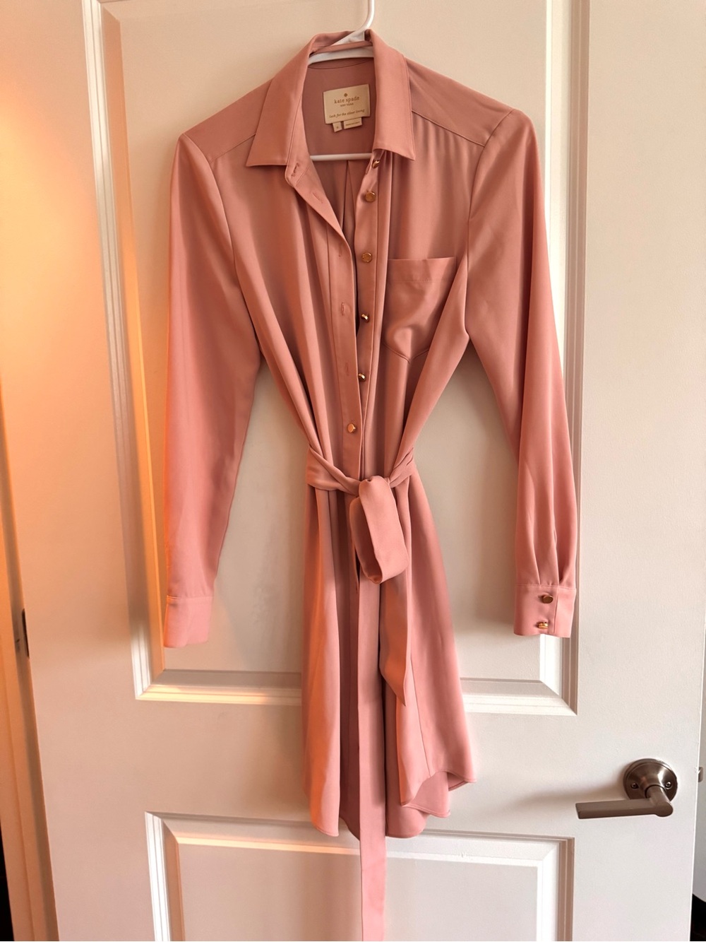 kate spade Blush Long-Sleeve Shirt Dress with Tie Waist